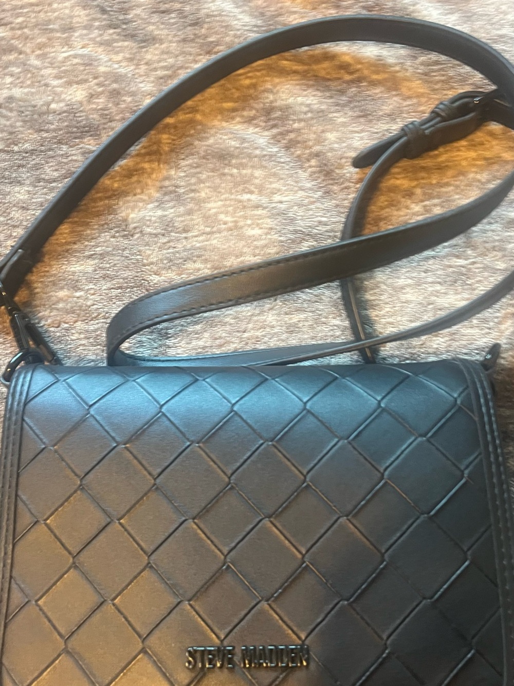 Steve Madden Black Woven Leather over the shoulder Purse
